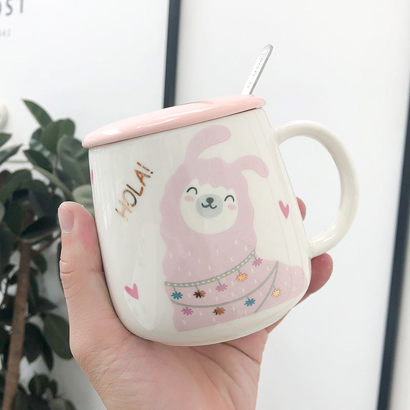 Cute cartoon alpaca potbelly ceramic cup