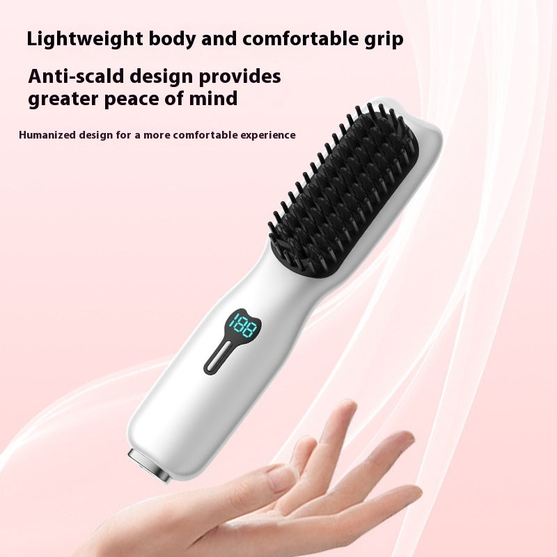 Rechargeable Wireless Straightening Comb 220 Hair Straightener Brush USB Rechargeable Flat Iron LCD Display Temperature