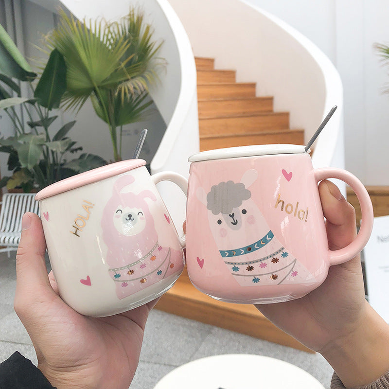 Cute cartoon alpaca potbelly ceramic cup