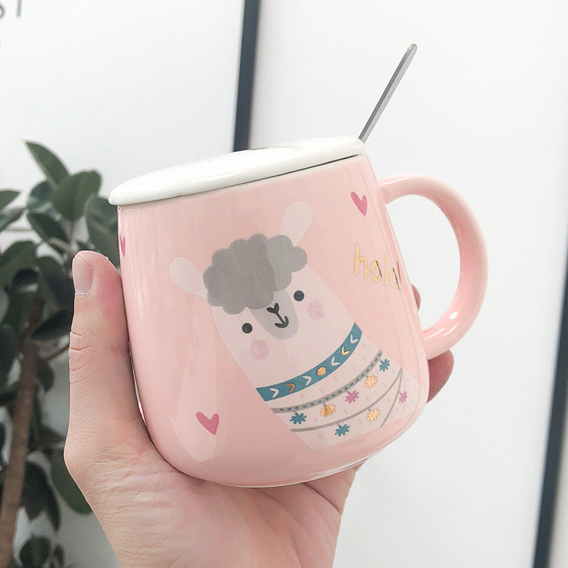 Cute cartoon alpaca potbelly ceramic cup