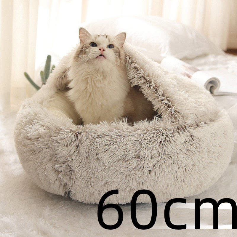 2 In 1 Dog And Cat Bed Pet Winter Bed Round Plush Warm Bed House Soft Long Plush Pets Bed Pet Products