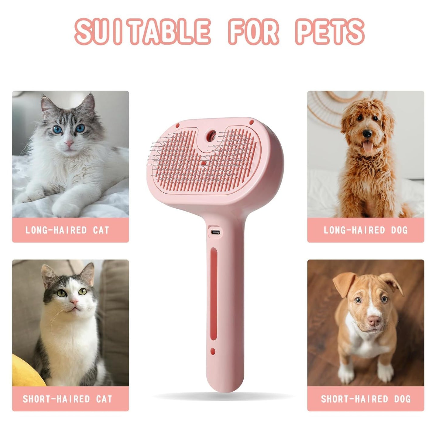 Spray Cat Brush For Shedding Water Brush For Cats And Dogs Pet Hair Removal Comb With Water Tank And Release Button Steamy Cat Brush Pet Spray Hair Comb